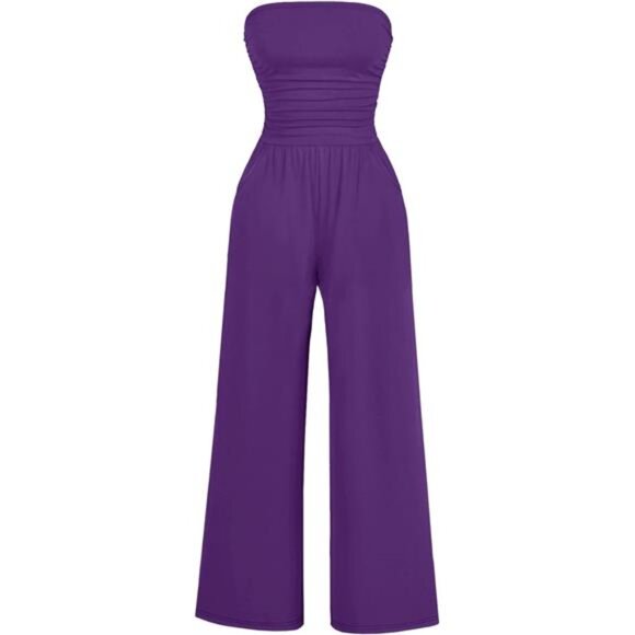 Women's Casual Summer Strapless Jumpsuits Purple - Picture 1 of 5